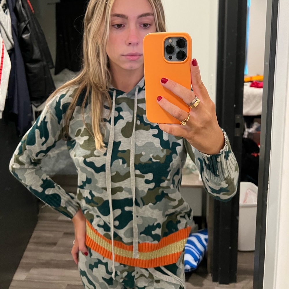 Camo and orange print hoodie by Aqua from Bloomingdale’s